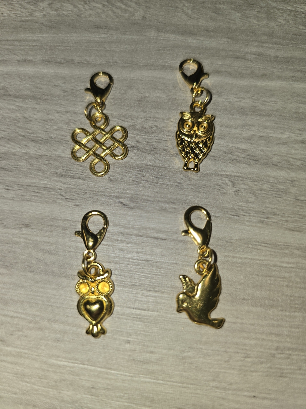 Gold-Tone Owl & Dove Clip-On Charm Set of Four, Brand New